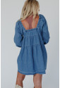 Dusk Blue Square Neck Side Pockets Loose Fit Denim Mini Dress