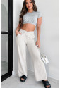 Light Grey Cross-Waist Wide Leg Lounge Pants