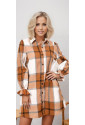 Khaki Plaid Pattern Collared Neck Ruffled Sleeve Shirt Dress