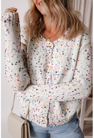 Rhinestone Decor Multicolor Confetti Sweater Cardigan