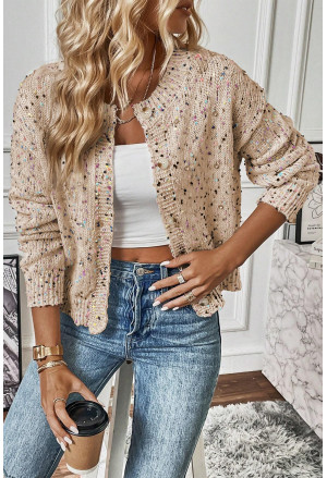 Rhinestone Decor Multicolor Confetti Sweater Cardigan