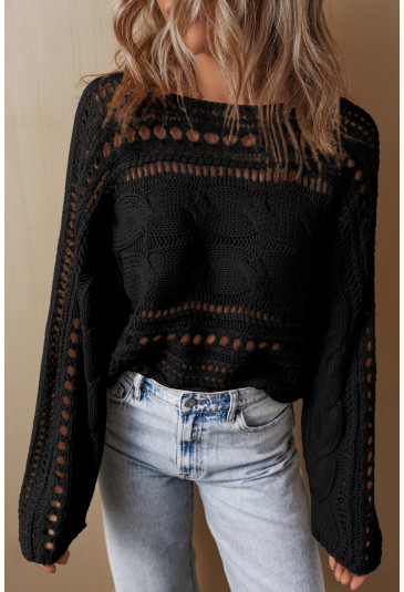 Hollow-out Cable Knit Cropped Sweater