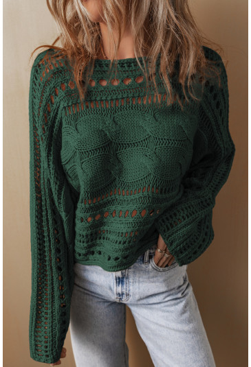 Hollow-out Cable Knit Cropped Sweater