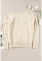 Beige Knitted Flower Pattern Ribbed Edge Sweater