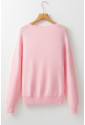 Pink Knitted Flower Pattern Ribbed Edge Sweater