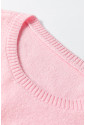 Pink Knitted Flower Pattern Ribbed Edge Sweater