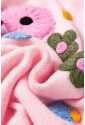 Pink Knitted Flower Pattern Ribbed Edge Sweater