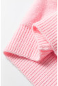 Pink Knitted Flower Pattern Ribbed Edge Sweater