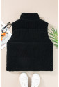 Black Corduroy Stand Neck Zipped Puffer Vest