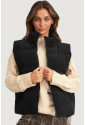 Black Corduroy Stand Neck Zipped Puffer Vest