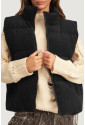 Black Corduroy Stand Neck Zipped Puffer Vest