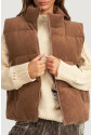 Corduroy Stand Neck Zipped Puffer Vest