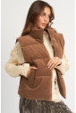 Corduroy Stand Neck Zipped Puffer Vest