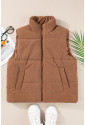 Corduroy Stand Neck Zipped Puffer Vest