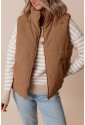 Corduroy Stand Neck Zipped Puffer Vest