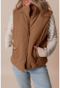 Corduroy Stand Neck Zipped Puffer Vest