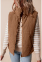 Corduroy Stand Neck Zipped Puffer Vest