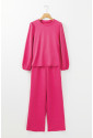 Pink Textured Puff Sleeve Top and Pants Set MICHALA