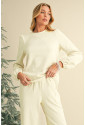 Beige Textured Puff Sleeve Top and Pants Set MICHALA