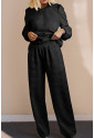 Black Textured Puff Sleeve Top and Pants Set MICHALA