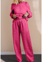 Pink Textured Puff Sleeve Top and Pants Set MICHALA