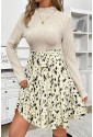 Beige Ribbed Knit Patchwork Belted A-line Dress