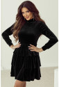 Black Velvet High Neck Tiered Ruffle Mini Dress