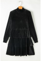 Black Velvet High Neck Tiered Ruffle Mini Dress