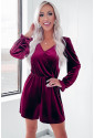 Velvet Surplice Neck Ruffled Sleeve High Waist Romper