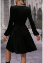 Black Velvet Long Sleeve Surplice High Waist Mini Dress