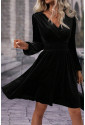 Black Velvet Long Sleeve Surplice High Waist Mini Dress