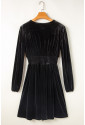 Black Velvet Long Sleeve Surplice High Waist Mini Dress