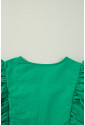 Green Embroidered Ruffled Trim 3/4 Sleeve V Neck Mini Dress