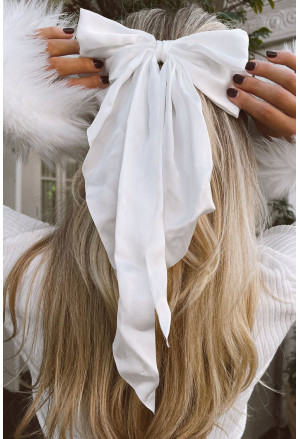 White Oversized Ribbon Bowknot Satin Hair Clip