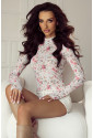 Pink Floral Long Sleeve High Neck Sheath Mesh Blouse