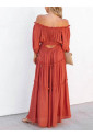 Orange Off Shoulder Balloon Sleeve Cutout Ruffled Maxi Dress