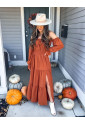 Orange Off Shoulder Balloon Sleeve Cutout Ruffled Maxi Dress