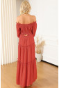 Orange Off Shoulder Balloon Sleeve Cutout Ruffled Maxi Dress