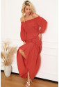 Orange Off Shoulder Balloon Sleeve Cutout Ruffled Maxi Dress