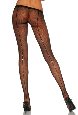 Black fishnet rhinestones pantyhose thighs