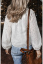 White Eyelet Embroidered V Neck Puff Sleeve Blouse