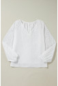 White Eyelet Embroidered V Neck Puff Sleeve Blouse