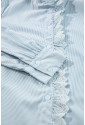 Sky Blue Stripe Frilled Trim Button Up Long Sleeve Shirt