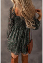 GReen Floral Print Sweetheart Neck Shirred Back Mini Dress