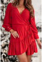 Red lurex Ruffled Mini Dress