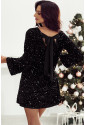 Black Sequin Long Sleeve Knot Cutout Back Mini Dress