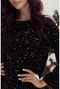 Black Sequin Long Sleeve Knot Cutout Back Mini Dress