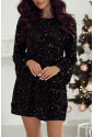 Black Sequin Long Sleeve Knot Cutout Back Mini Dress