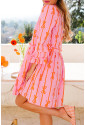 Pink Bowknot Striped Printed Tiered Ruffled Mini Shirt Dress