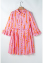 Pink Bowknot Striped Printed Tiered Ruffled Mini Shirt Dress